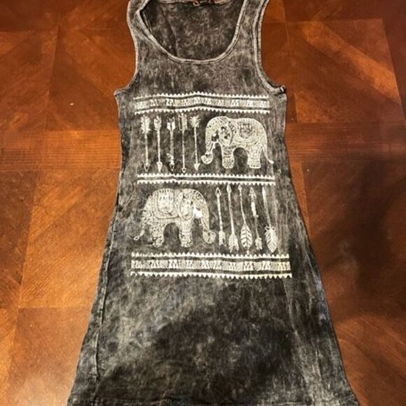 Urban X Womens Sleeveless Tank Top With Elephant & Arrow Design Acid Wash Gray - Picture 4 of 8